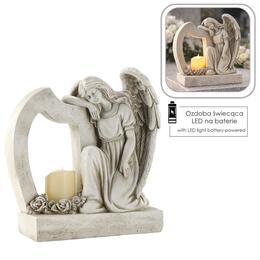 Figúra anjela s harfou a LED sviečkou 24,5 x 12,5 x 26,5 cm