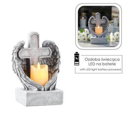 Figúra kríž s krídlom a LED sviečkou 14,5 x 12 x 19,5 cm