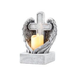 Figúra kríž s krídlom a LED sviečkou 14,5 x 12 x 19,5 cm