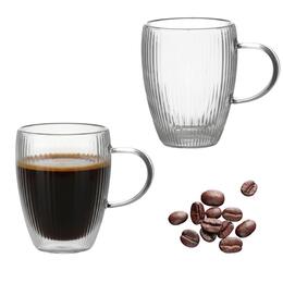 Súprava 2 sklenených pohárov s dvojitou stenou a uchom 350 ml