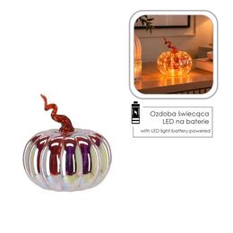 Fialová LED sklenená dekorácia - Dýňa 14,8 x 16 cm