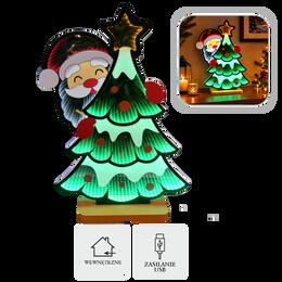 3D vianočná dekorácia - Santa Claus s vianočným stromčekom a LED zrkadlom