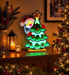3D vianočná dekorácia - Santa Claus s vianočným stromčekom a LED zrkadlom