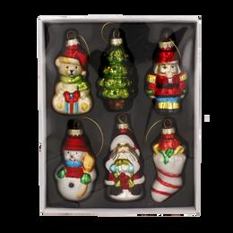 Sada 6 sklenených ozdôb na vianočný stromček - figurky 8 cm