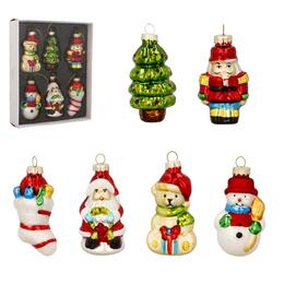 Sada 6 sklenených ozdôb na vianočný stromček - figurky 8 cm