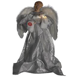 Bielo-strieborný LED anjel s melódiou - 45 cm