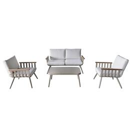 Záhradný nábytkový set (Sofa + 2 kreslá + stolík) béžový s béžovými vankúšmi