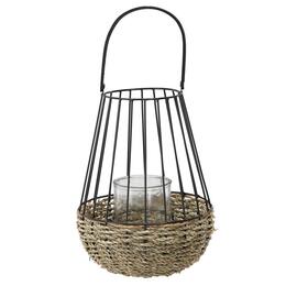 Metalový lampión čierno-hnedý 30/47 cm so skleneným vložkom