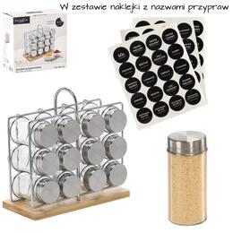 Oblúkový korenínový set s bambusovou základňou a 12 sklenenými fľaštičkami