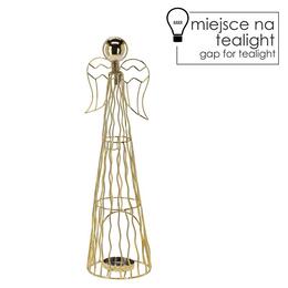 Kovový sviečnik na tealight - Anjel, zlatý, 37,3 cm