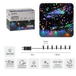 LED svetelný reťazec 300L multikolor s chladným bleskom, dĺžka 18 m