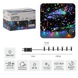 LED žiarovky 500L multikolor s chladným blikom, dĺžka 3 + 25 m