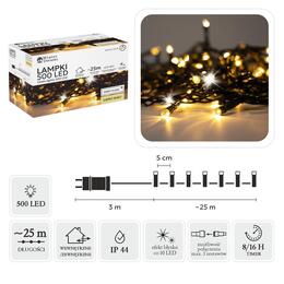 LED reťaz KELLY 500L teplá biela so studeným bleskom, dĺžka 3 + 25 m