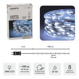 LED reťaz s 1000 studenými bielymi diódami, dĺžka 103 m