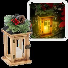 Drevený vianočný lampión LED so zdobením 15 x 15 x 31,5 cm