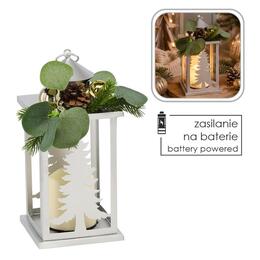 Elegantný vianočný lampión so strieborným dizajnom a LED sviečkou