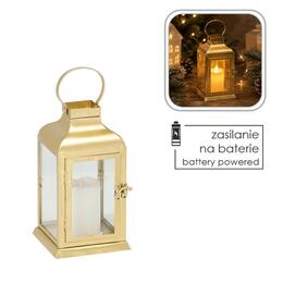 Zlatý kovový lampión s LED sviečkou 22 cm