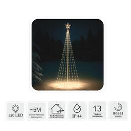 Kuželová LED vianočná jedlička s hviezdou 1,8 m, 320 LED, teplá biela