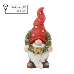 Vianočná figúrka Trpaslík s vencom LED 40 cm