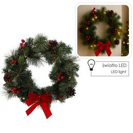 Vianočný veniec s LED svetlami, 40 cm, červený