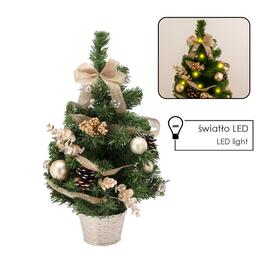 Zlatá vianočná jedľa s LED osvetlením, 50 cm