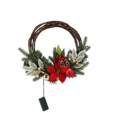 Vianočný veniec z vŕby s LED svetlami, 30 cm, červenozlatý