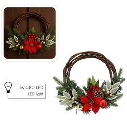Vianočný veniec z vŕby s LED svetlami, 30 cm, červenozlatý
