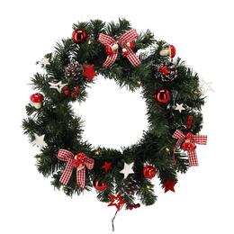 Vianočný veniec s LED svetlami, 40 cm, červeno-biely