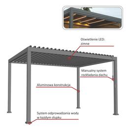 Hliníková pergola so šedou LED 3 x 3 x 2,5 m
