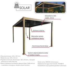 Bioklimatická hliníková pergola s LED osvetlením 3 x 3 x 2,5 m - drevodekor