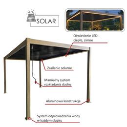 Bioklimatická hliníková pergola s LED osvetlením 3 x 4 m - drevený vzhľad