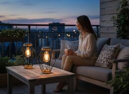 Solárny čierny metalový lampión s LED 22 cm