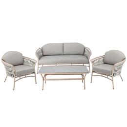 Záhradná súprava Valletta - Sofa, 2 kreslá a stolík béžový so šedými vankúšmi
