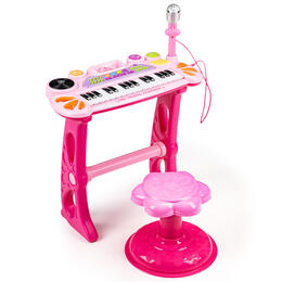 Ružové elektronické piano s mikrofónom a MP3 pre deti