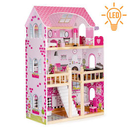 Drevený domček pre bábiky s nábytkom a LED osvetlením, ECOTOYS