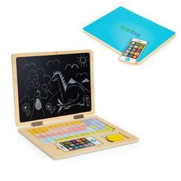 Drevený magnetický vzdelávací laptop s telefónom a písmenami