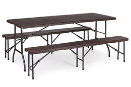 Cateringový set s 180 cm stolom a 2 lavicami, hnedý – MultiGarden