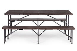 Cateringový set s 180 cm stolom a 2 lavicami, hnedý – MultiGarden