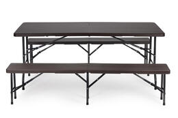 Catering set s 180 cm banketovým stolom a 2 ratanovými lavičkami – Hnedý