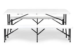 Catering set s jedálenským stolom 180 cm a 2 lavičkami, biely