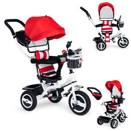 Detský trojkolesový bicykel s otočným sedadlom a strieškou ECOTOYS - červený