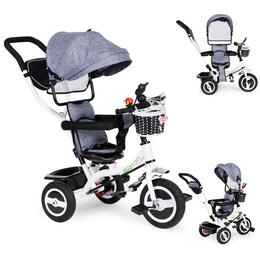 Detská trojkolka s otočnou strieškou a gumovými kolesami ECOTOYS - šedá