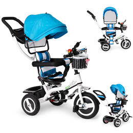 Detský trojkolesový bicykel s otočným sedadlom a modrými kolesami ECOTOYS
