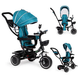 Detská trojkolka s otočným sedadlom a strieškou, modro-zelená, ECOTOYS