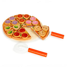 Drevená pizza na krájanie so suchým zipsom pre deti - 27 kusov