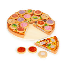 Drevená pizza na krájanie so suchým zipsom pre deti - 27 kusov
