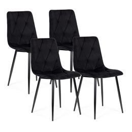 Set 4 moderných stoličiek z prešívanej zamatovej látky čiernej farby