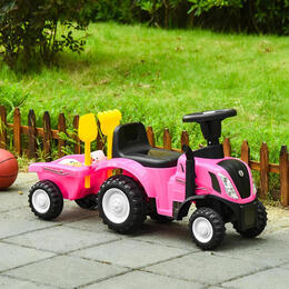 Ružový traktor na odrážanie New Holland s prívesom a interaktívnym volantom pre deti
