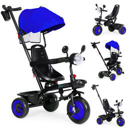 3-v-1 detská trojkolka s otočným sedadlom a strieškou, modrá, ECOTOYS