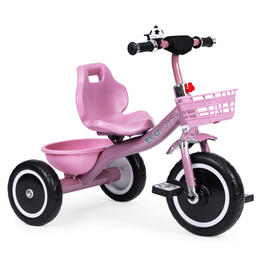 Detská trojkolka s protišmykovými úchytmi, zvončekom a košíkom, ružová, ECOTOYS
